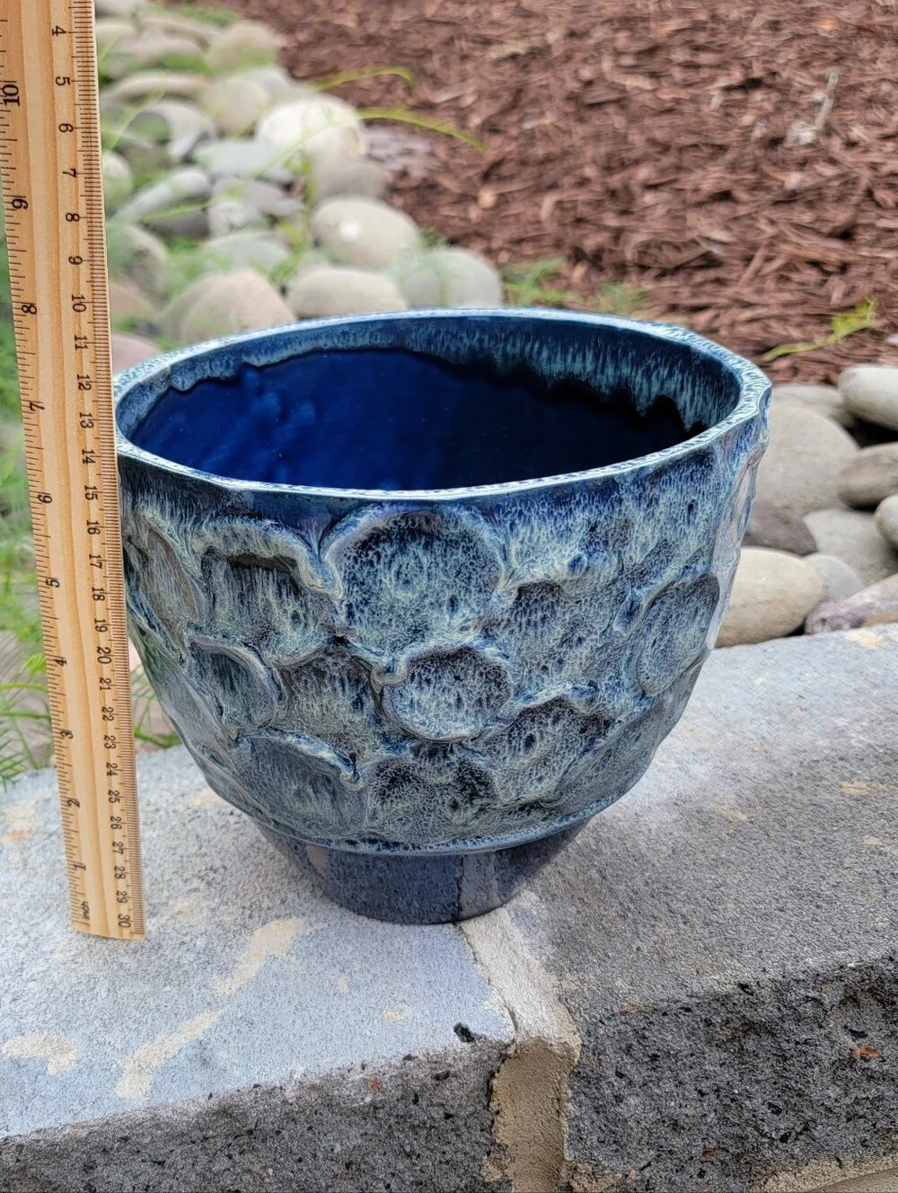 Faiancas Ramos FR Portugal Blue Glazed Planter textured